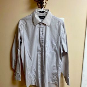 Men’s gray long sleeve dress shirt button down with collar Crescent Bay size 16.